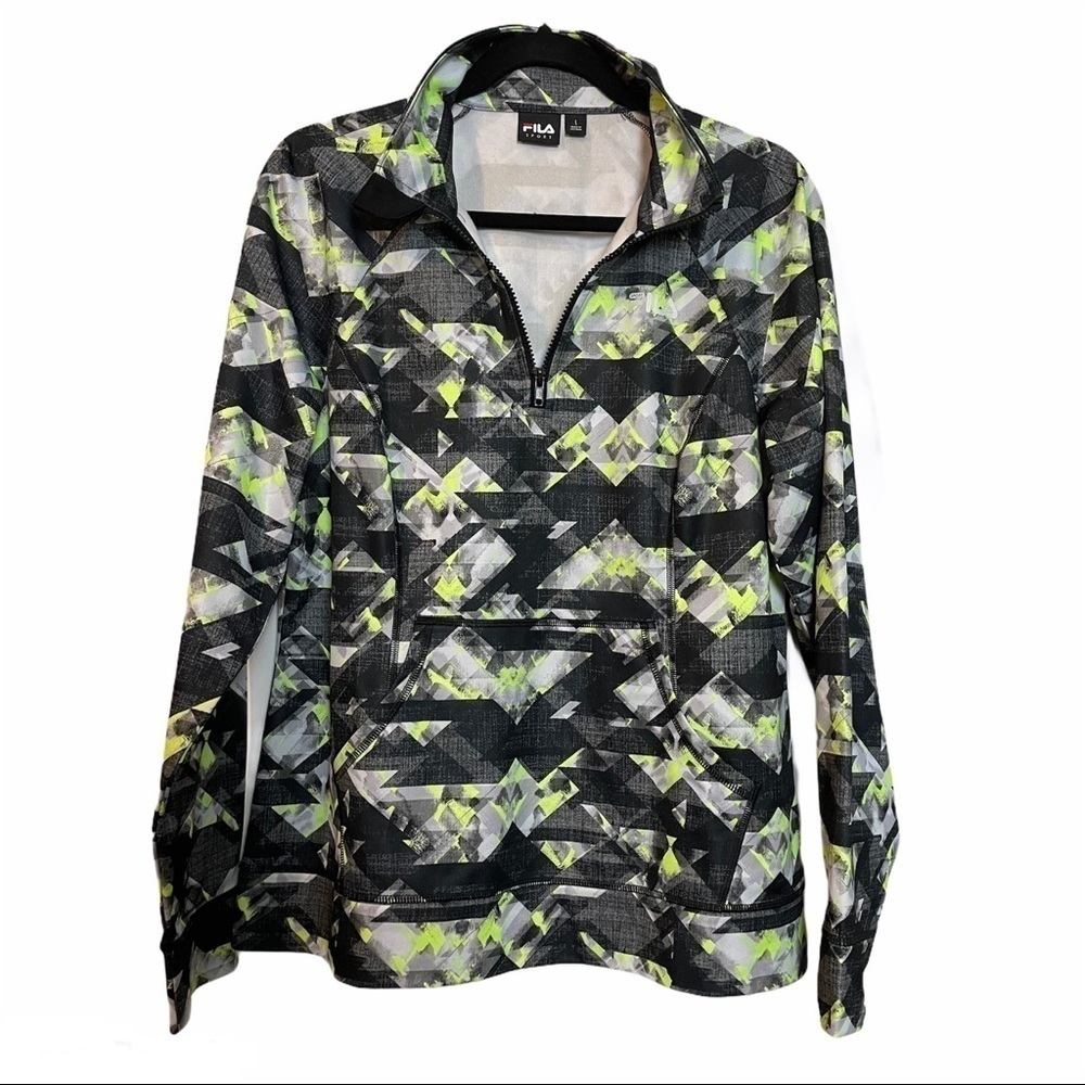 Fila Neon Green and Black Geometric Sport Top (L)